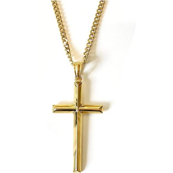 14K Gold Chain Style Cross Pendant Necklace Solid Clasp for Men, - Picture 2 of 6
